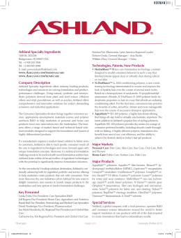 Ashland Specialty Ingredients Company Description Key Personnel