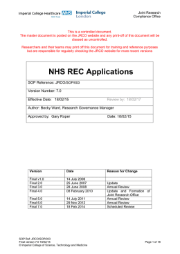 NHS REC applications - Imperial College London