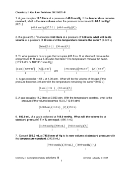 Chemistry I: Gas Law Problems