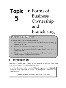 Topic 5 Forms of Business Ownership and Franchising