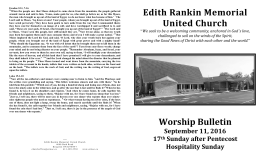 Order of Service Bulletin - edith rankin memorial united church