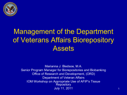 Management of the Department of Veterans Affairs Biorepository