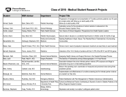 Class of 2016 - Medical Student Research Projects