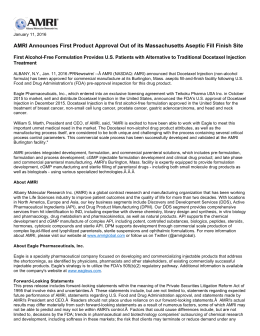 AMRI Announces First Product Approval Out of its Massachusetts