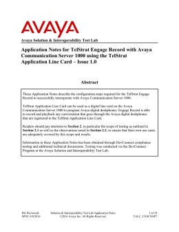 Application Notes for TelStrat Engage Record with Avaya