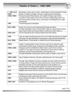 Timeline of Events c. 1400–1850