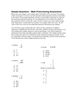 Sample Questions – Math Prescreening Assessment
