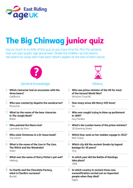 Junior Quiz Question Sheet