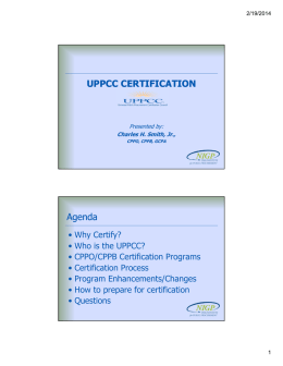 UPPCC CERTIFICATION Agenda