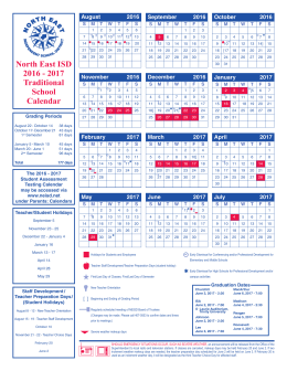 North East ISD Calendar - North East Independent School District