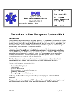 The National Incident Management System – NIMS