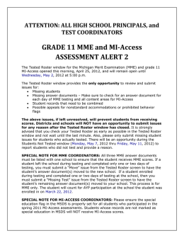 GRADE 11 MME and MI-Access ASSESSMENT ALERT 2