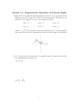 Section 7.4: Trigonometric Functions of General Angles