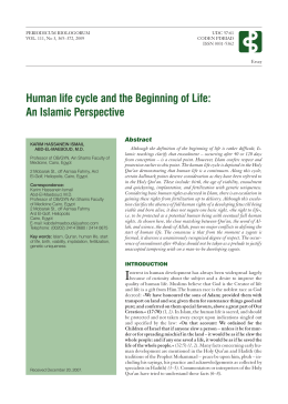 Human life cycle and the Beginning of Life: An Islamic Perspective