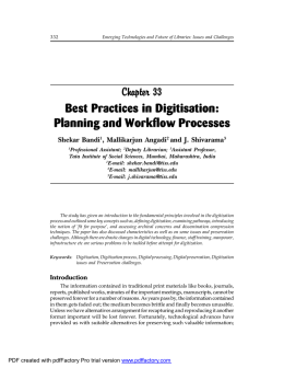 Best Practices in Digitisation: Planning and Workflow Processes