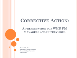 Corrective Action: A Presentation for WMU FM Managers and