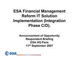 ESA Financial Management Reform IT Solution Implementation