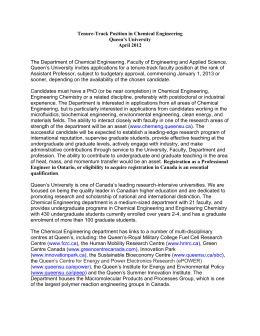 Tenure-Track Position in Chemical Engineering Queen`s University