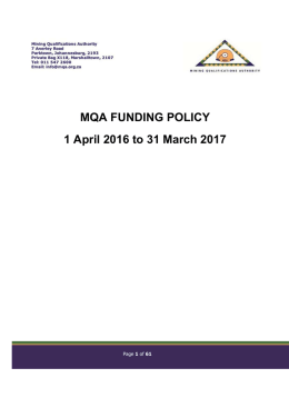 MQA Funding Policy 01 April 2016 - Mining Qualifications Authority