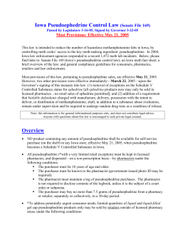 Iowa Pseudoephedrine Control Law (Senate File 169) Overview