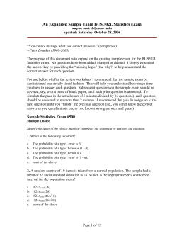 An Expanded Sample Exam BUS 302L Statistics Exam