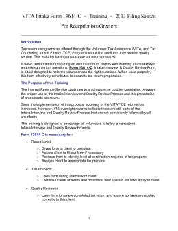 VITA Intake Form 13614-C ~ Training ~ 2013 Filing Season For