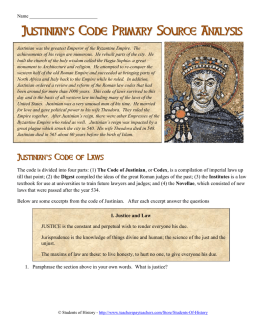 Justinian `s Code Primary Source Analysis