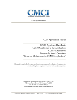CCM Application Packet CCM® Applicant Handbook