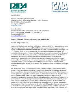 California Academy of Physician Assistants (CAPA) CCS comments