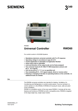 Data sheet for RWD60 universal controller