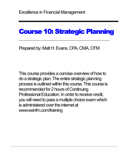 Course 10: Strategic Planning - Excellence in Financial Management