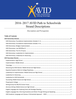 2016–2017 AVID Path to Schoolwide Strand Descriptions