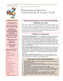 February 2013 Newsletter - Homestead Owners Association Inc.