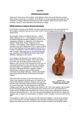 1 July 2012 RNCM Research Bulletin Welcome to the Summer 2012