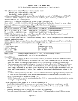 Page 1 of 3 Physics 2170 / 2175, Winter 2012 NOTE: This Syllabus