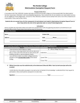 Rio Hondo College Matriculation Exemption Request Form