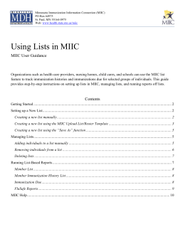 Using Lists in MIIC - Minnesota Department of Health