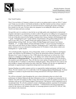 Principal`s Letter English - San Jose Unified School District
