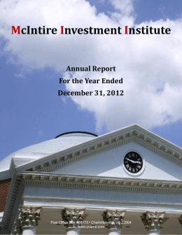 McIntire Investment Institute Annual Report For the Year Ended