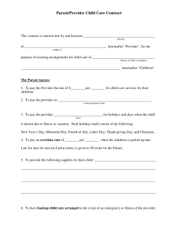 Parent/Provider Child Care Contract