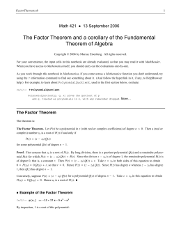 The Factor Theorem and a corollary of the Fundamental Theorem of