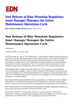 New Release of Blue Mountain Regulatory Asset Manager