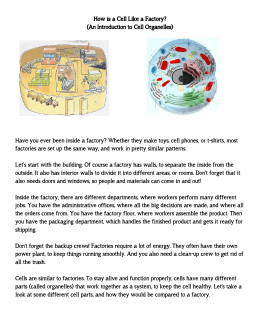 How is a Cell Like a Factory? (An Introduction to Cell Organelles