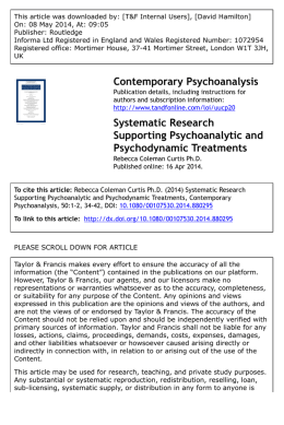 Contemporary Psychoanalysis Systematic Research Supporting