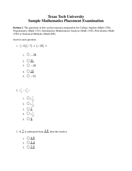 Sample Mathematics Placement Examination