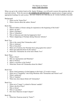 1 The Odyssey by Homer Study Guide Questions When