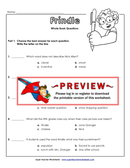 Frindle - Super Teacher Worksheets