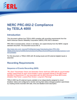 NERC PRC-002-2 Compliance by TESLA 4000 Introduction