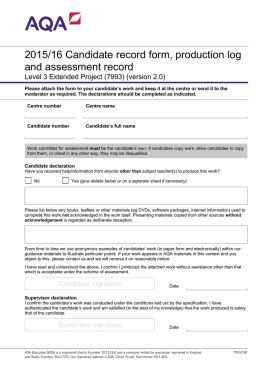 Level 3 Extended Project Candidate record form Candidate