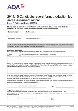 Candidate record form, Production log and Assessment record